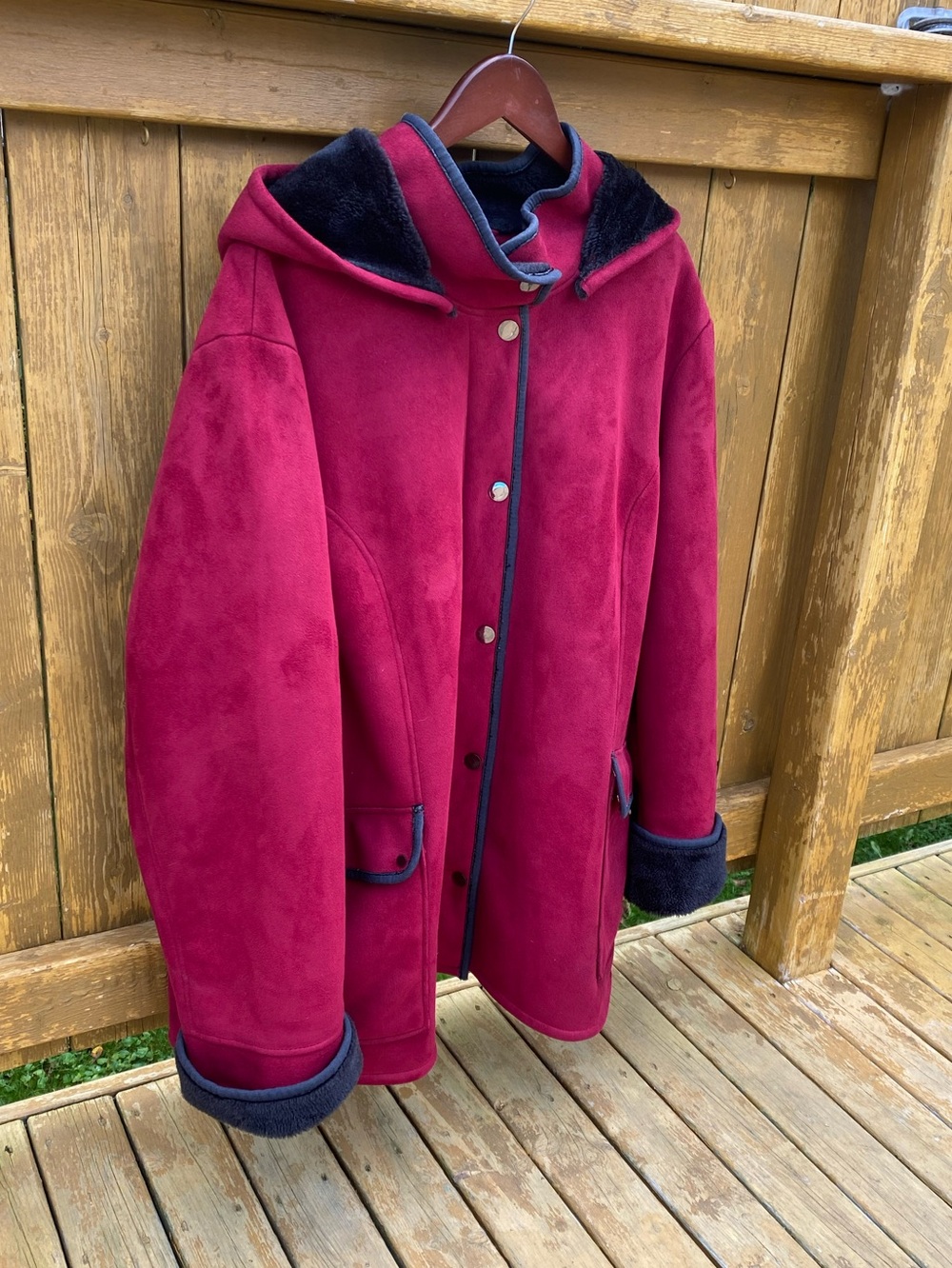 Penningtons Plus Size Faux Shearling Coat Cherry Red Black Size 4X - Picture 5 of 13